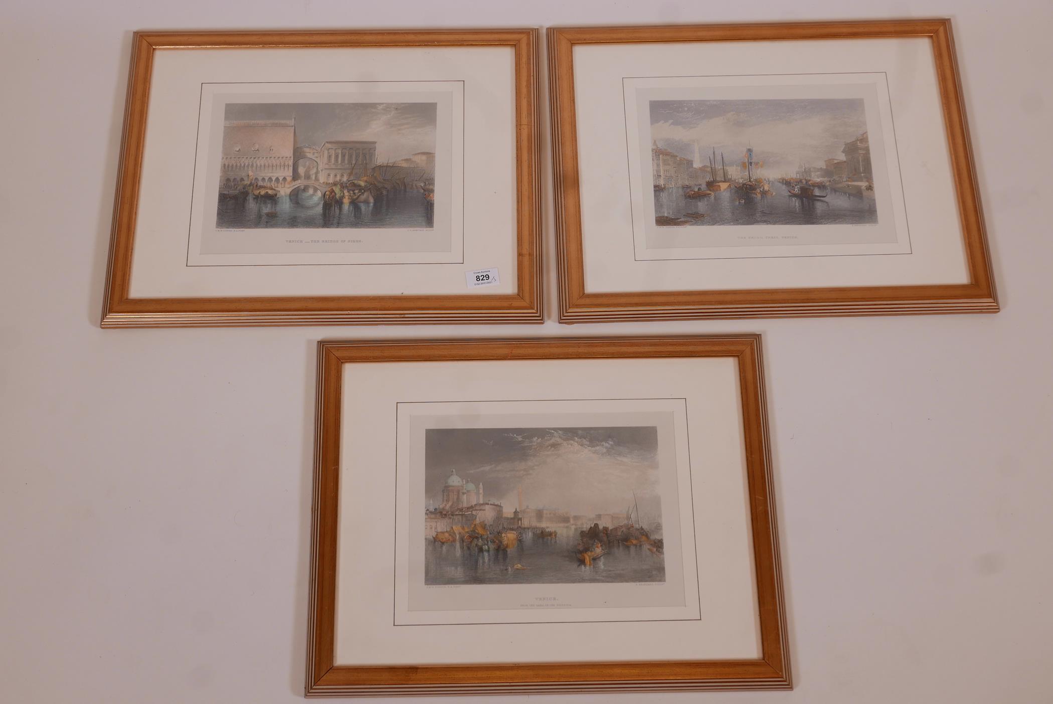 A set of three coloured engravings depicting Venice, after J.W.M. Turner, engraved by J.C. Armytage, - Image 4 of 4