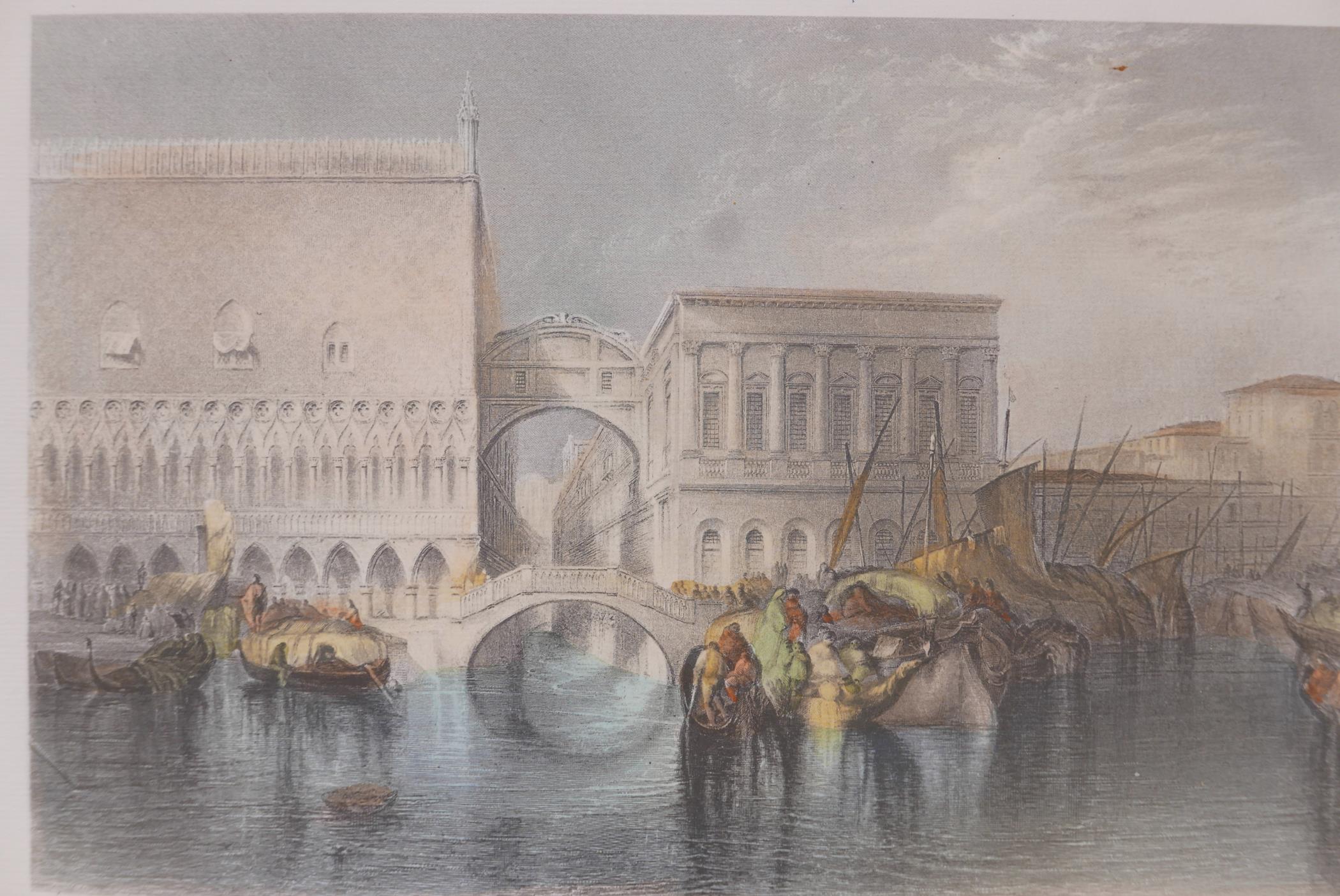 A set of three coloured engravings depicting Venice, after J.W.M. Turner, engraved by J.C. Armytage,