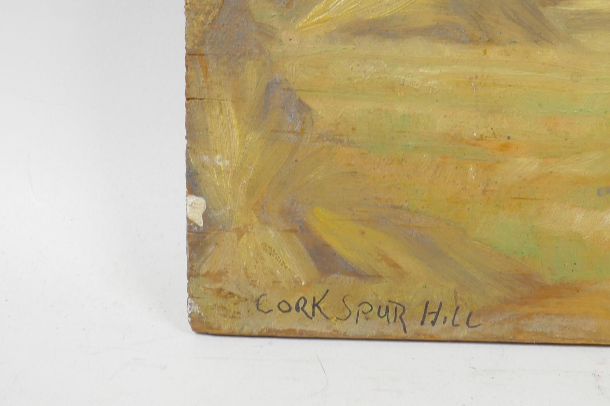 Irish landscape, Spur Hill, Cork, signed A. Ribes(?), oil on board, and a still life with fish - Image 5 of 6