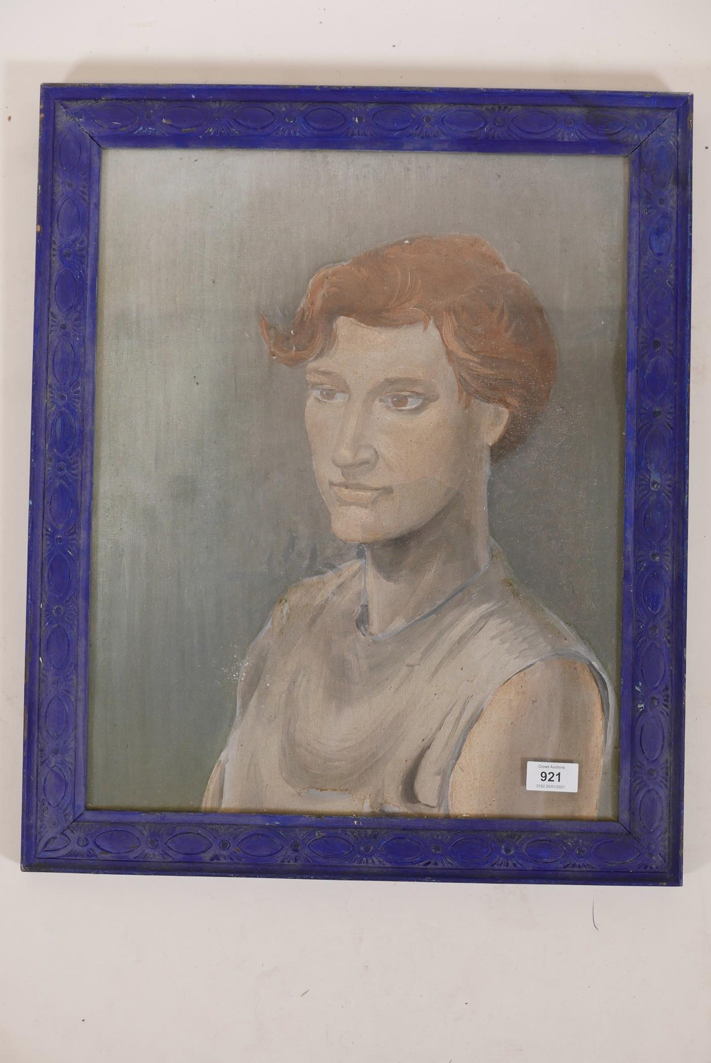 Portrait of a young man, oil on artist's board, unsigned, mid C20th, stamped verso Gadsby's Walsall, - Image 2 of 5