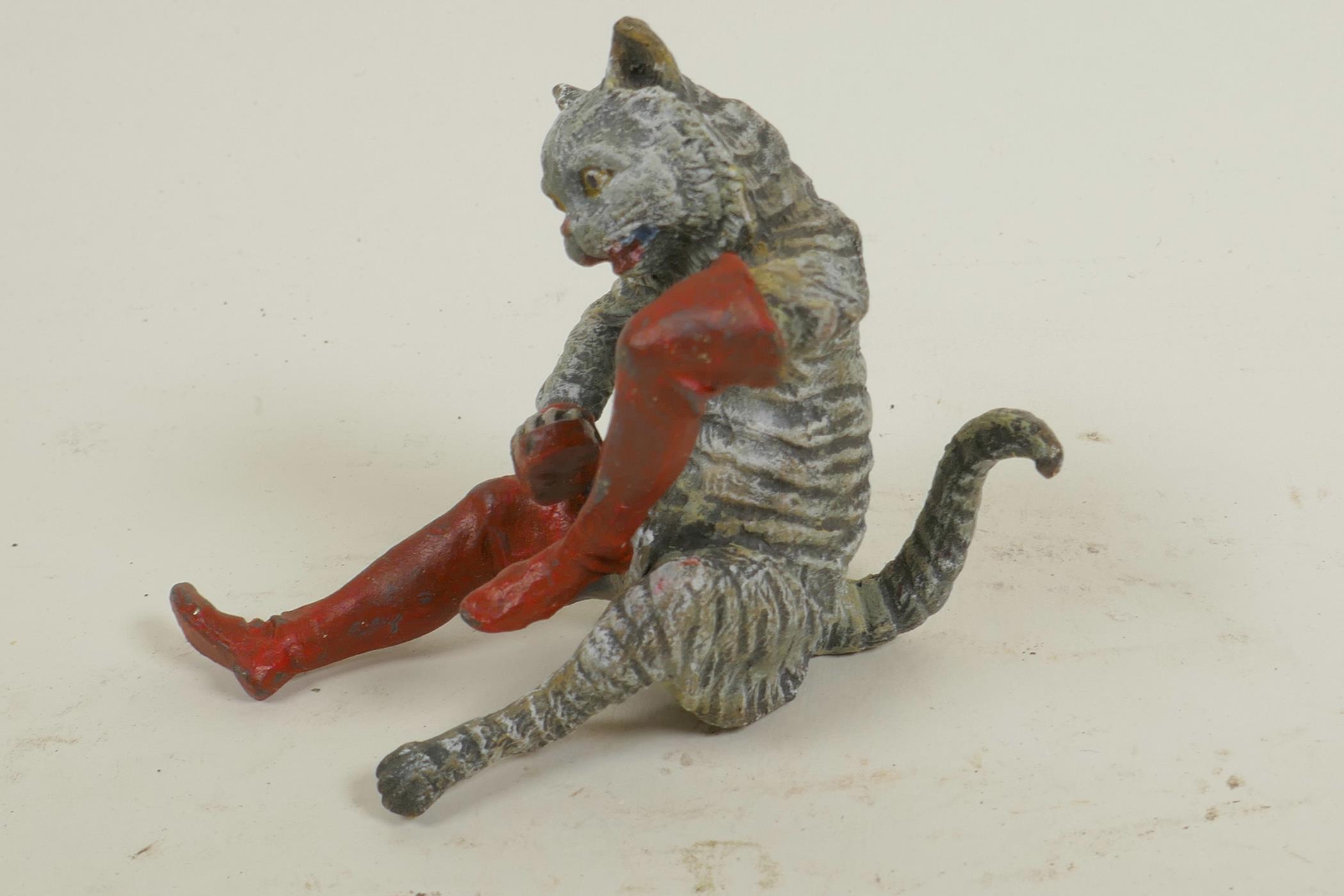 A small cold painted bronze figurine of Puss in Boots, 3" high - Image 5 of 5