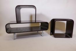 A 1970s bent ply coffee table, a matching occasional table and a nest of two tables, coffee table