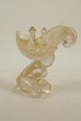 A Chinese glass/crystal jue vessel in the form of a female nude, 6" high