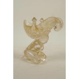 A Chinese glass/crystal jue vessel in the form of a female nude, 6" high