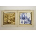 Two C19th Minton porcelain tiles 'The Old Church Lane' and 'The Church Yard', 6" square, both framed