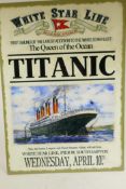 A replica metal advertising sign, 'White Star Titanic', 19½" x 27½"