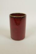 A Chinese flambe glazed pottery brush pot, 5½" high