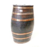 An antique coopered beer keg converted to a collection box, 24½" high