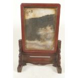 A small Chinese hardwood and stone table screen, signed, 11" high, 7½" wide