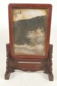 A small Chinese hardwood and stone table screen, signed, 11" high, 7½" wide