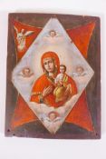 A late C19th/early C20th Russian/Eastern European hodegetria icon depicting the Virgin and Christ