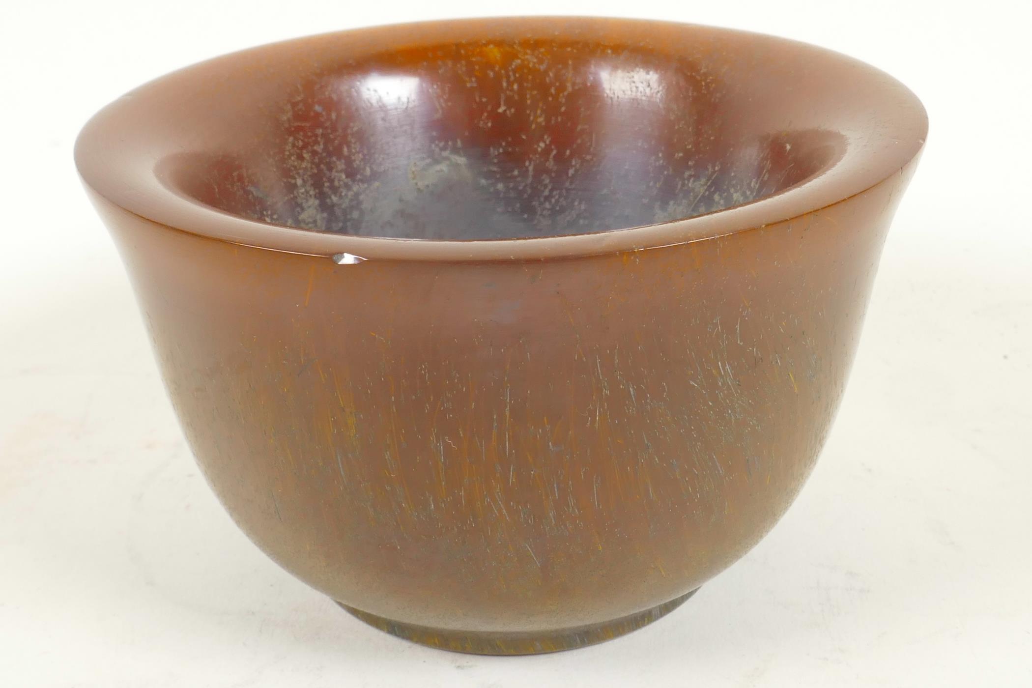 A Chinese faux horn bowl with four character mark to base, 4" diameter