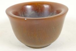 A Chinese faux horn bowl with four character mark to base, 4" diameter