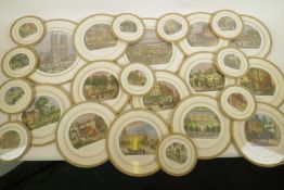 A collection of 25 C19th topographical aquatints framed as coasters including Westminster abbey, the