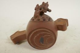 A Japanese carved wood okimono, the pierced cover with mouse finial, 6" long