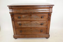 A Victorian mahogany chest, with moulded frieze drawer over three more, with carved corbels and