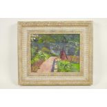 Garden scene, in the manner of Cedric Morris, bearing initials verso and inscribed 'Hadleigh', oil