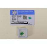 A 3.60ct natural emerald, rectangular step cut, colour enhanced, certified by Gemological Laboratory