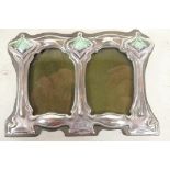 An Art Nouveau style sterling silver and enamel double photograph frame, 4½" x 3", apertures 1½" x