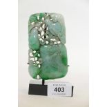 A mounted jade ornament, with carved and pierced decoration of gourds, jade 4" x 3"