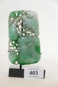A mounted jade ornament, with carved and pierced decoration of gourds, jade 4" x 3"