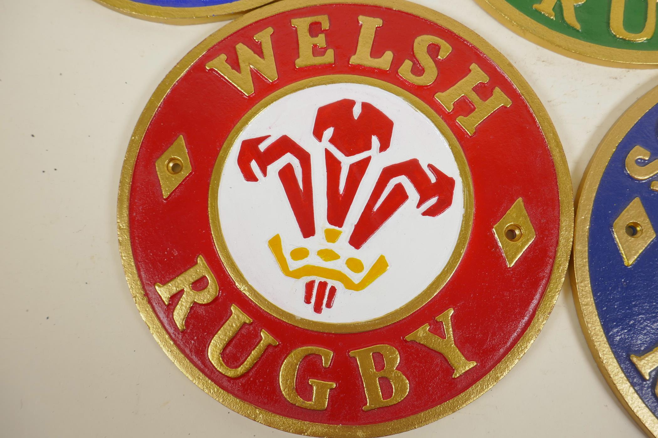 A set of four cast iron plaques depicting the Four Nations Rugby Union teams, 9.5" diameter - Image 4 of 5