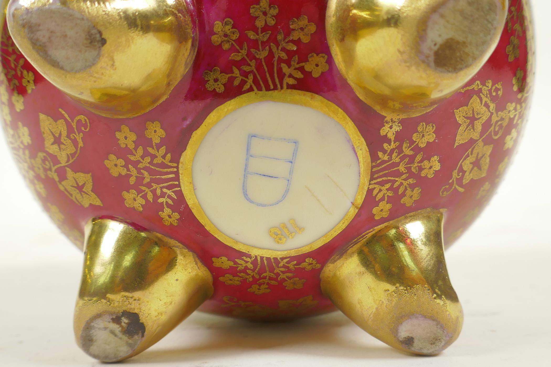 A Vienna porcelain two handled vase in the form of a pomegranate, with transfer printed decorative - Image 5 of 5