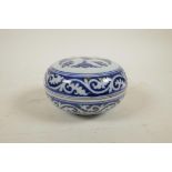 A Chinese blue and white porcelain box and cover, decorated with auspicious character decoration,