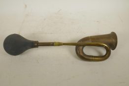 An early brass car horn, 19" long