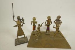 A collection of Benin bronze figurines etc, largest 8" high