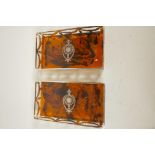A pair of silver plate and faux tortoiseshell coasters, one A/F, 8½" x 5"