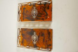 A pair of silver plate and faux tortoiseshell coasters, one A/F, 8½" x 5"