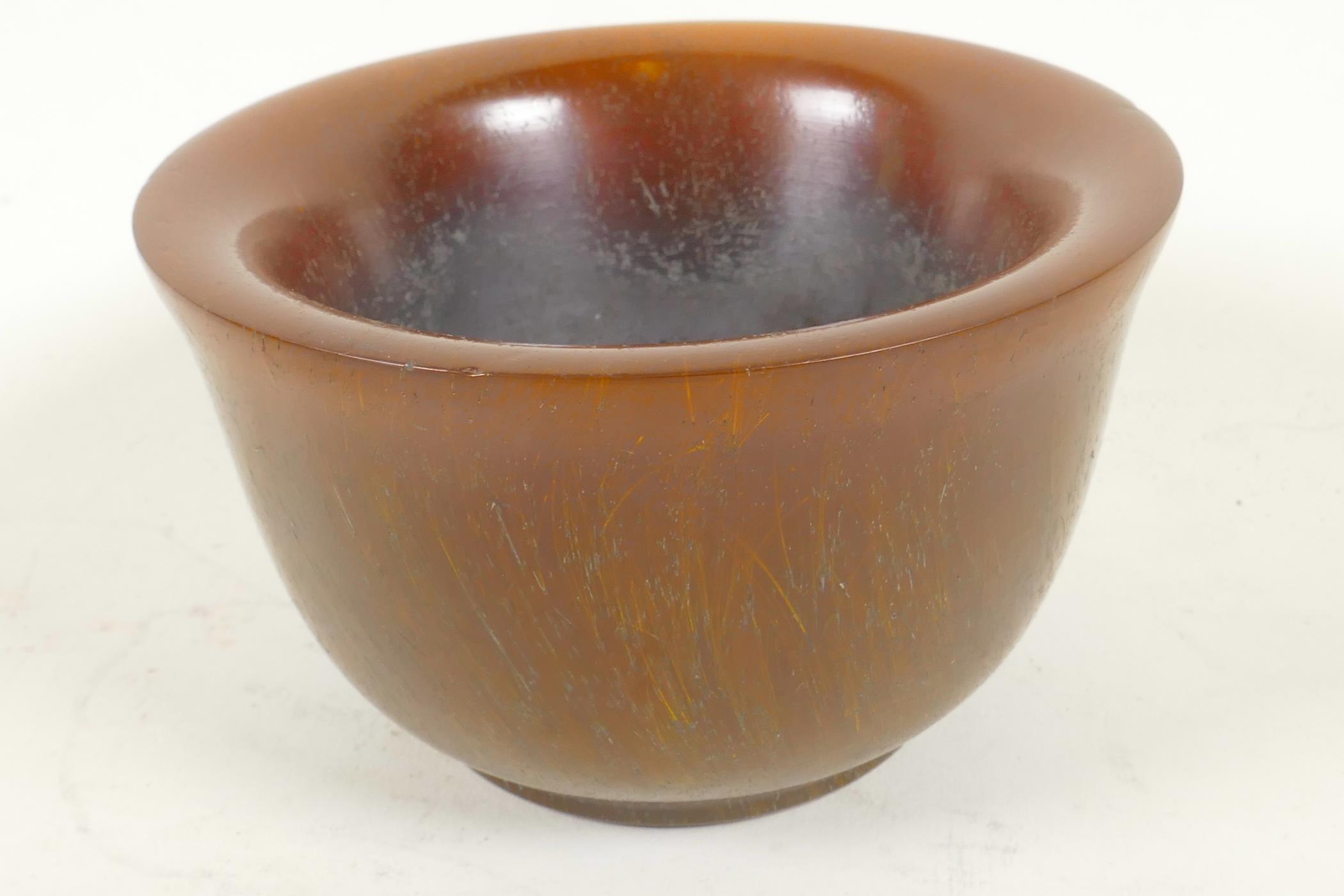 A Chinese faux horn bowl with four character mark to base, 4" diameter - Image 2 of 2