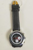 A gentleman's steel cased wristwatch with three subsidiary dials, 1½" diameter