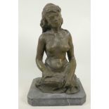 A bronze figure of a female nude, marked Leonard, 14" high