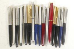 A collection of assorted Parker fountain pens