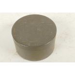 Swedish pewter, Svenskt-Tenn, Sylvia Stave for C.G. Hallberg, a circular stud box, the lid engraved