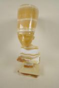 A carved agate bust of Queen Nefertiti, 18" high