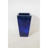 A blue glazed terracotta garden planter, 13" x 13", 23" high