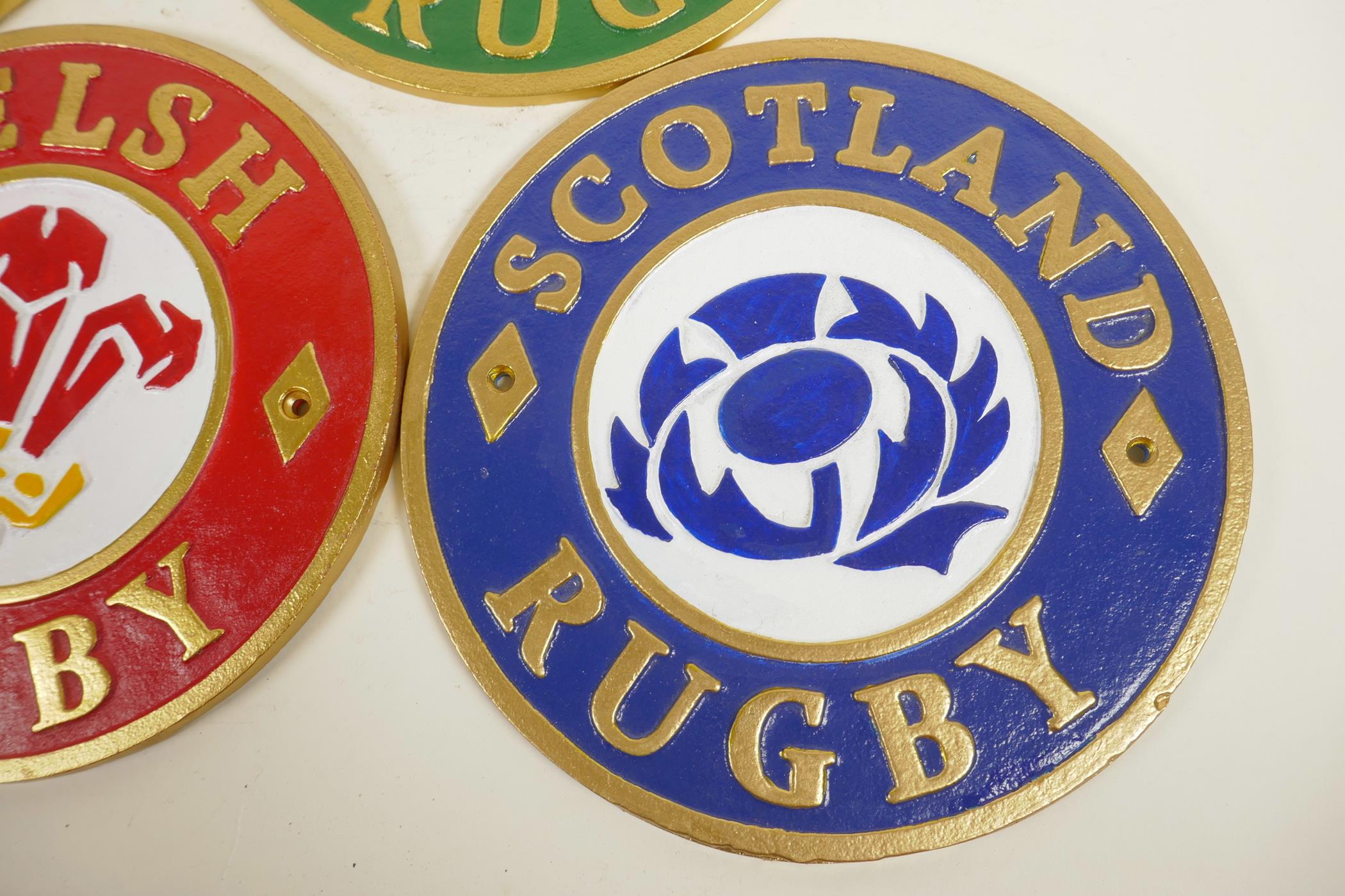 A set of four cast iron plaques depicting the Four Nations Rugby Union teams, 9.5" diameter - Image 5 of 5