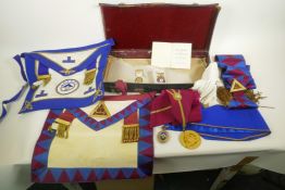 A case of Masonic regalia from the 1950s and 60s, including medals etc