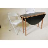 A pair of Habitat 'Macadam' folding chairs, together with a contemporary drop leaf table with a
