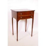 A Victorian inlaid mahogany bowfront side table with two drawers, raised on square tapering