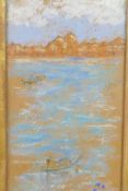 Boats off the Venice waterfront, pastel and charcoal drawing, 14½" x 7"