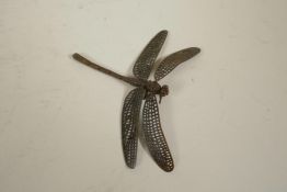 A Japanese Jizai style bronzed metal dragonfly with articulated wings and body, 3" long