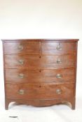 A C19th mahogany bowfront chest of two over three drawers, 43" x 22", 41½" high
