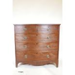 A C19th mahogany bowfront chest of two over three drawers, 43" x 22", 41½" high