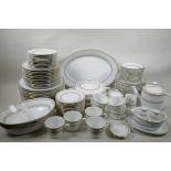 A Noritake 'Nina' pattern eight place dinner and tea service with some spares, A/F, largest 16" x
