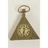 A triangular pendant watch decorated with Masonic symbols, 2½" long