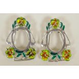 Two miniature silver and enamel photo frames, 1½" long